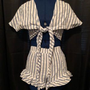 TWO PIECE STRIPED ROMPER / SET
